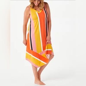 Cuddl Duds Striped Sleeveless Midi Dress